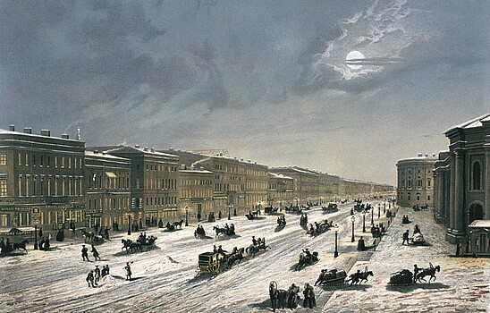 Невский проспект. Литография по оригиналу И.И. Шарлеманя. 1850-е